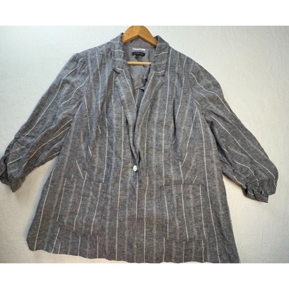 Lane Bryant Women's Plus Size The Bryant Blazer Size 24 Linen Blend Cinch Sleeve